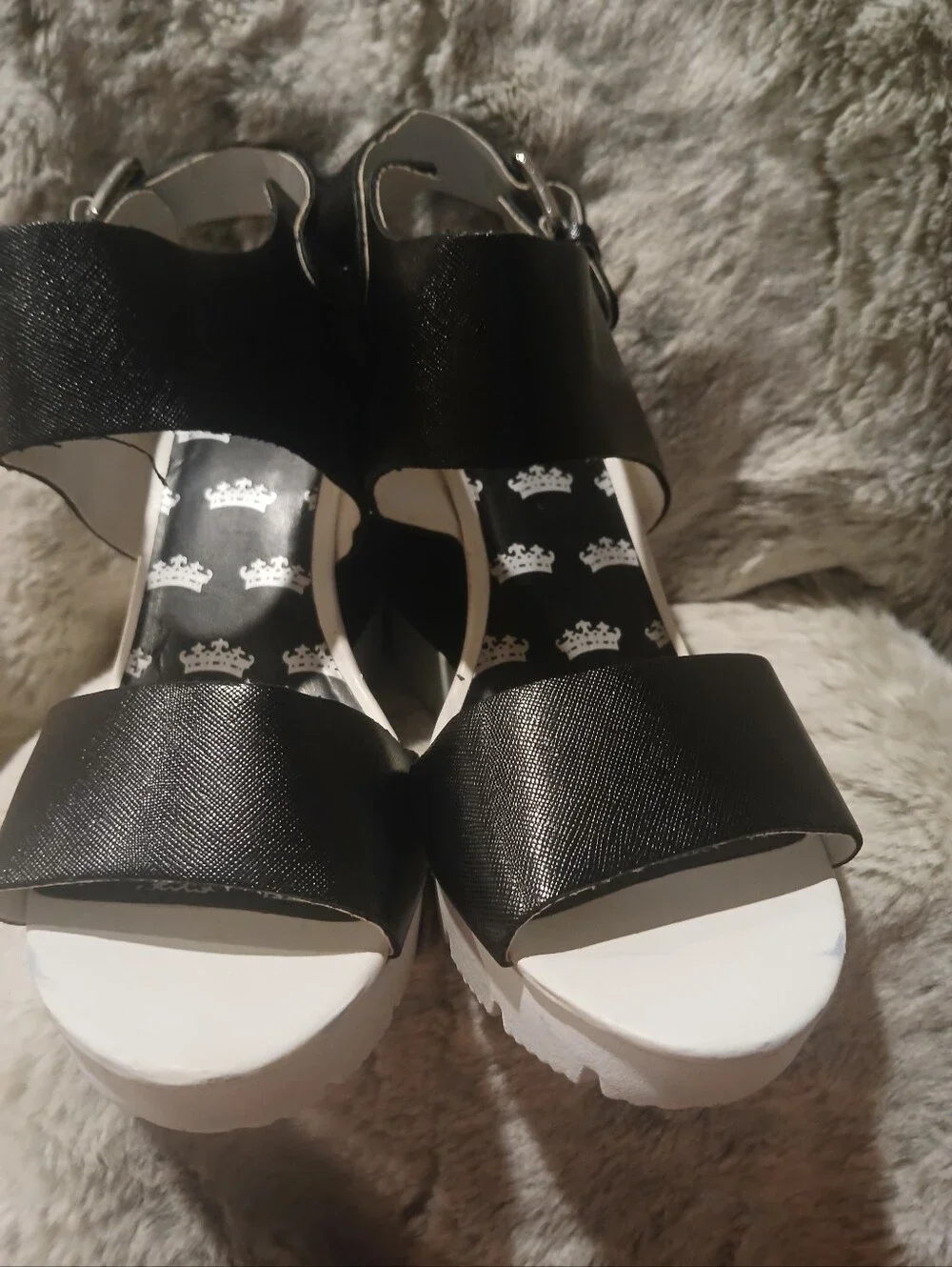 Juicy Couture Black and White Platform Wedge Sandals
